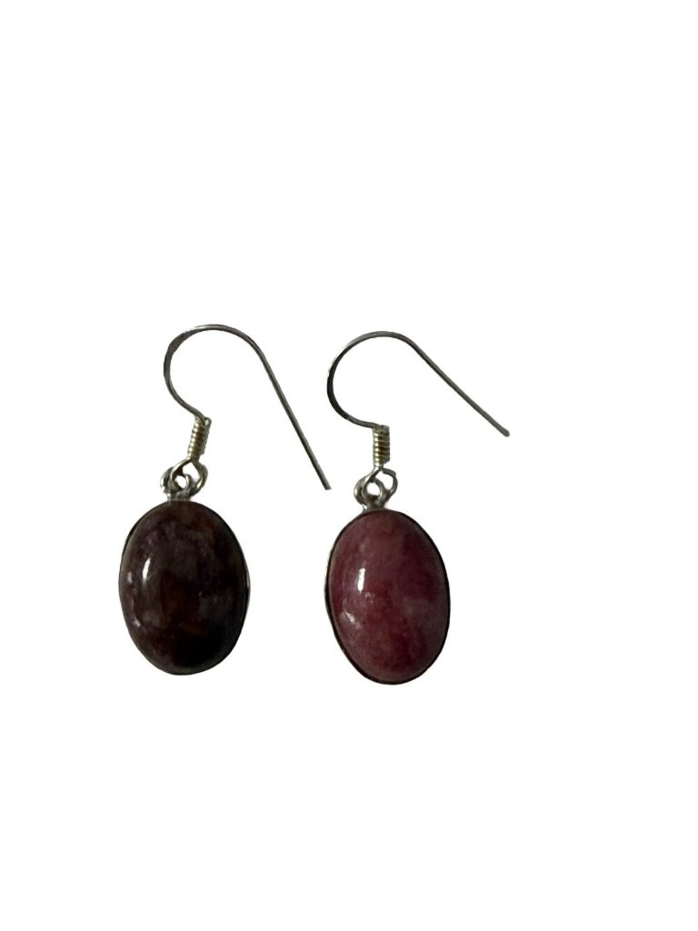 Vintage Pink Stone Cabochon Drop Earrings Oval Dangle Earrings Silver Tone